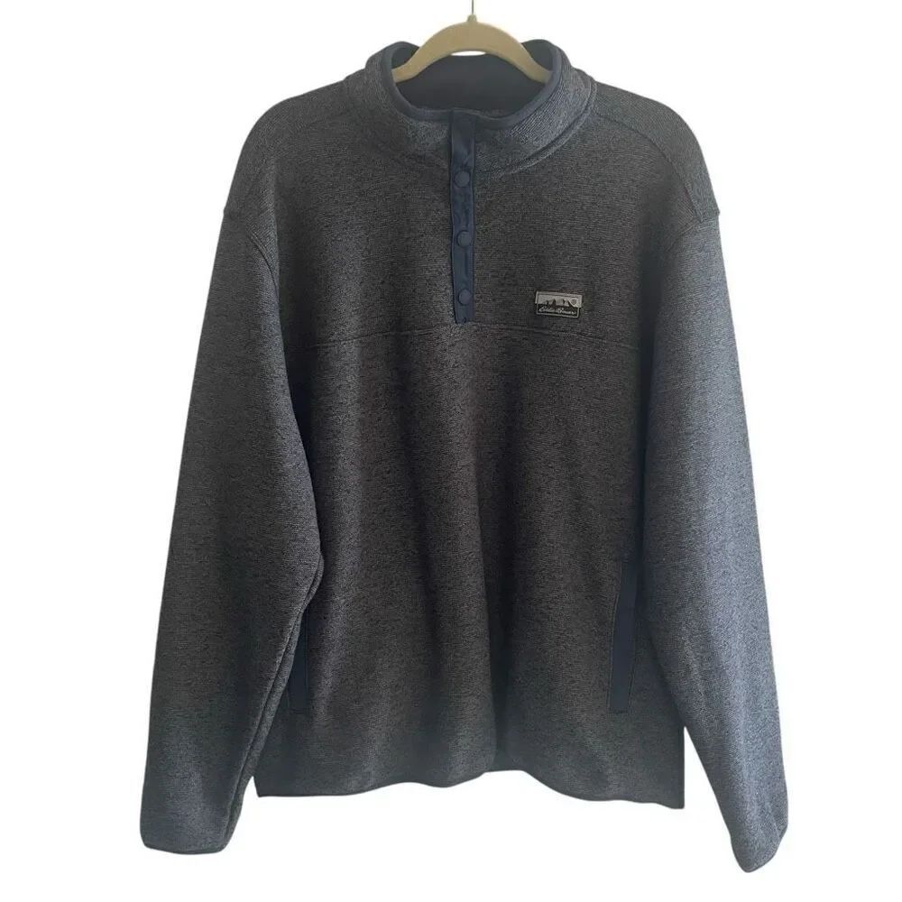 New Eddie Bauer Blue Sweater Fleece Knit Sweatshirt Men’s Size XL Pockets